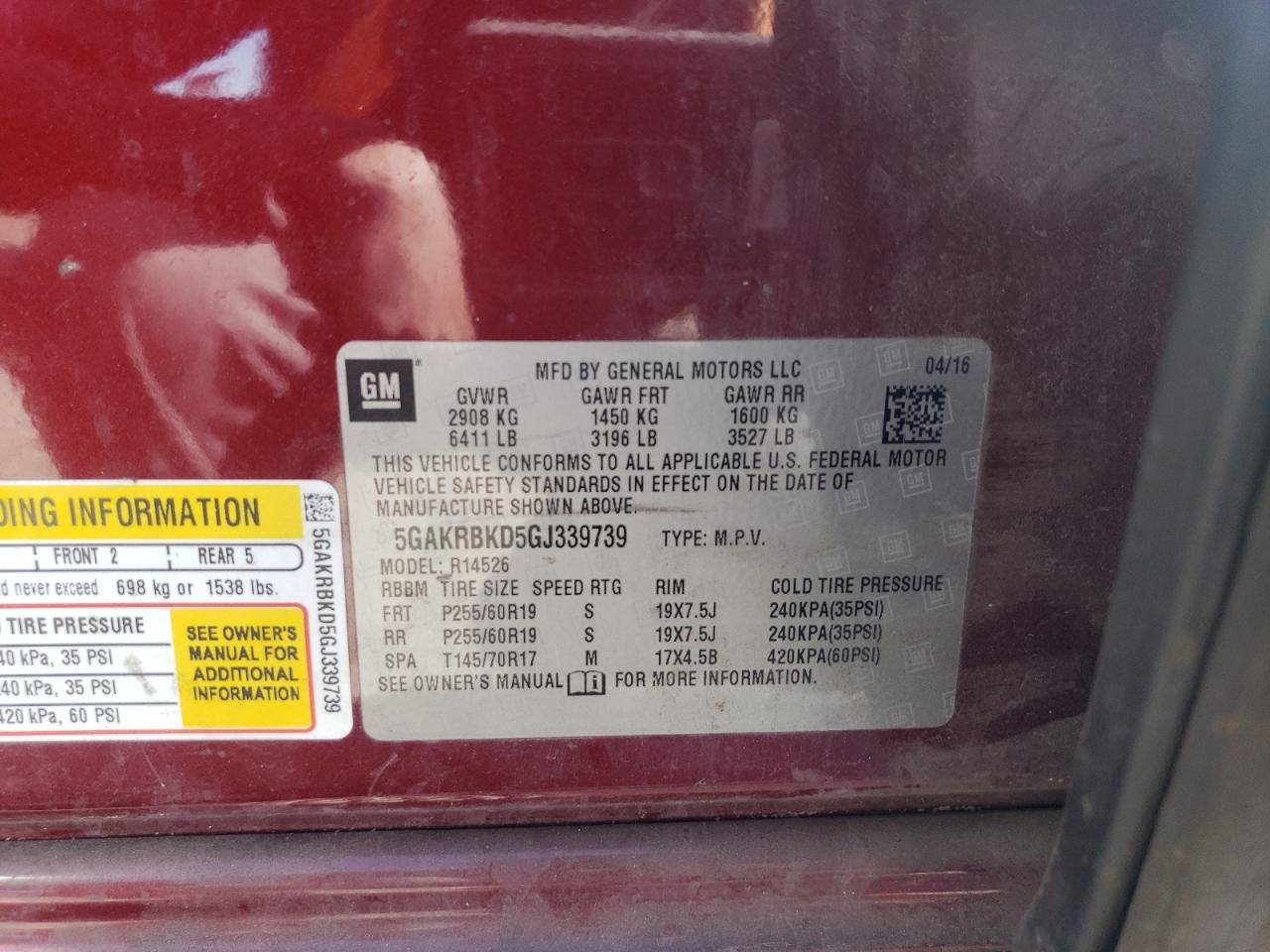 2016 Buick Enclave VIN: 5GAKRBKD5GJ339739 Lot: 92197855