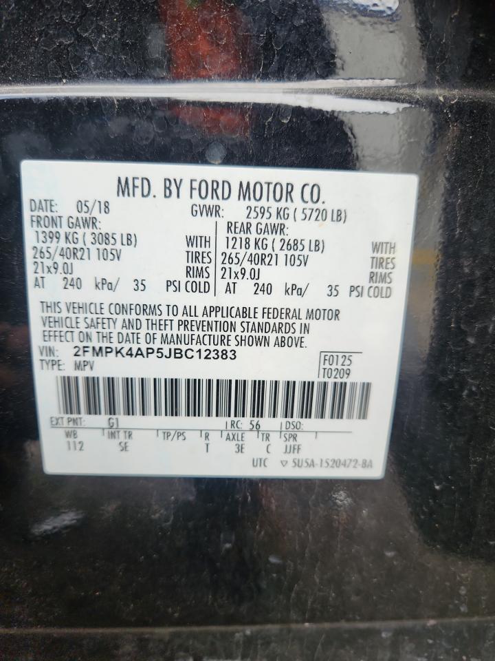 2018 Ford Edge Sport VIN: 2FMPK4AP5JBC12383 Lot: 93959985