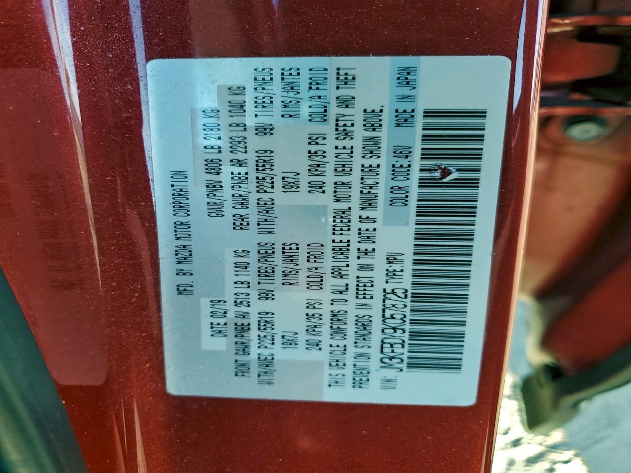 2019 Mazda Cx-5 Grand Touring Reserve VIN: JM3KFBDY9K0578725 Lot: 94409715