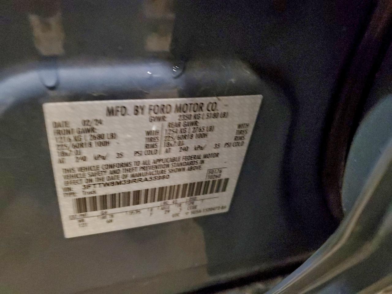 2024 Ford Maverick Lariat VIN: 3FTTW8M39RRA55980 Lot: 93354475