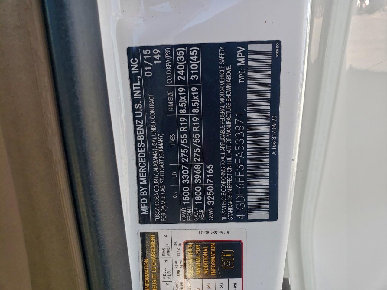 2015 Mercedes-Benz Gl 450 4Matic VIN: 4JGDF6EE3FA533871 Lot: 94279685