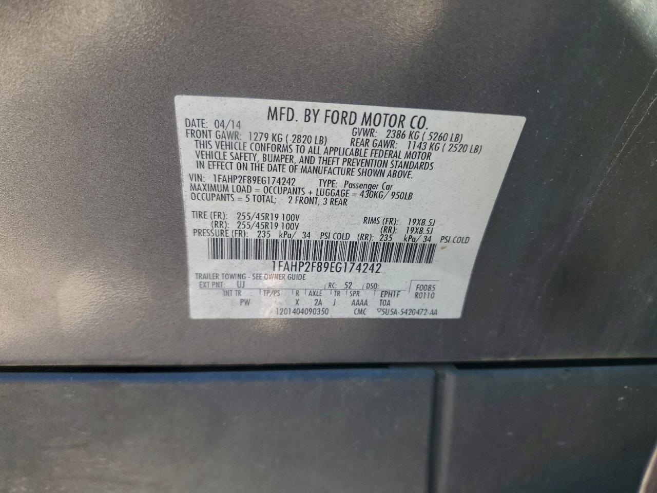 2014 Ford Taurus Limited VIN: 1FAHP2F89EG174242 Lot: 94319295