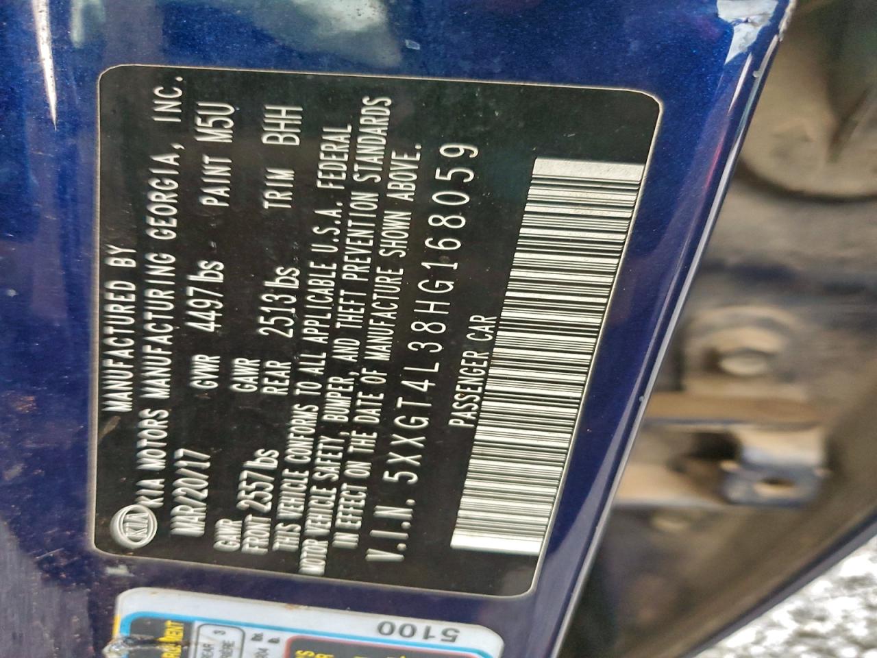 2017 Kia Optima Lx VIN: 5XXGT4L38HG168059 Lot: 94408235