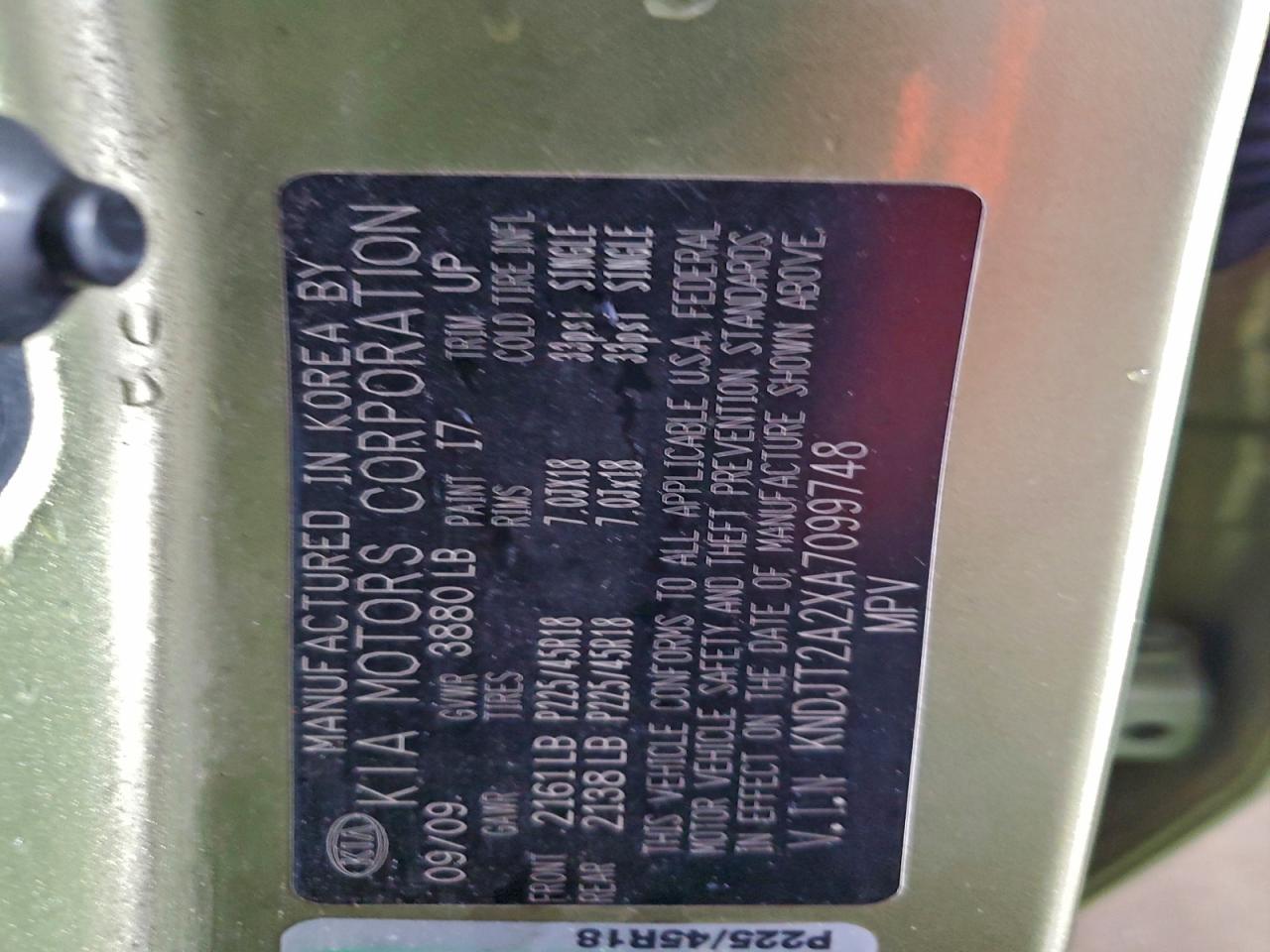 2010 Kia Soul + VIN: KNDJT2A2XA7099748 Lot: 93117625