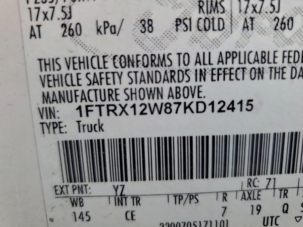 2007 Ford F150 VIN: 012415 Lot: 94411165