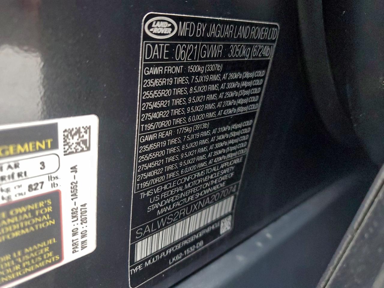 2022 Land Rover Range Rover Sport Hst VIN: SALWS2RUXNA207074 Lot: 92906425