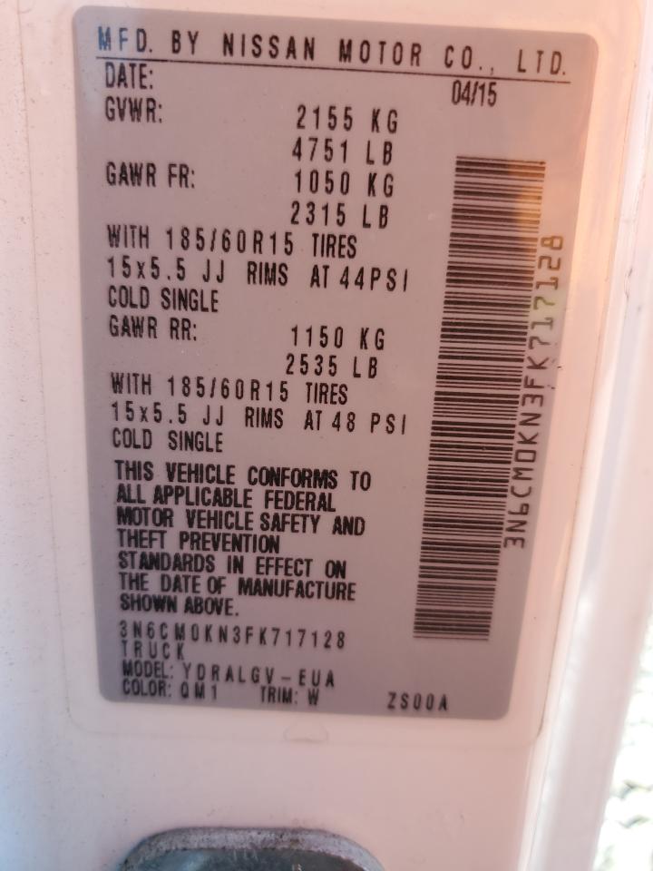 2015 Nissan Nv200 Delivery Van VIN: 3N6CM0KN3FK717128 Lot: 93443875