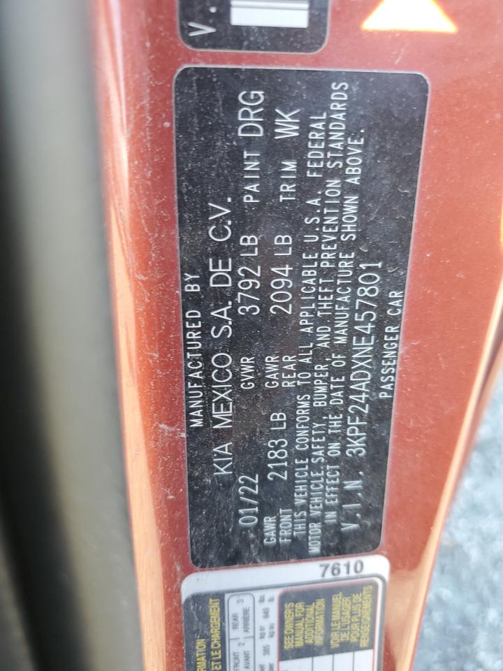 2022 Kia Forte Fe VIN: 3KPF24ADXNE457801 Lot: 93093795