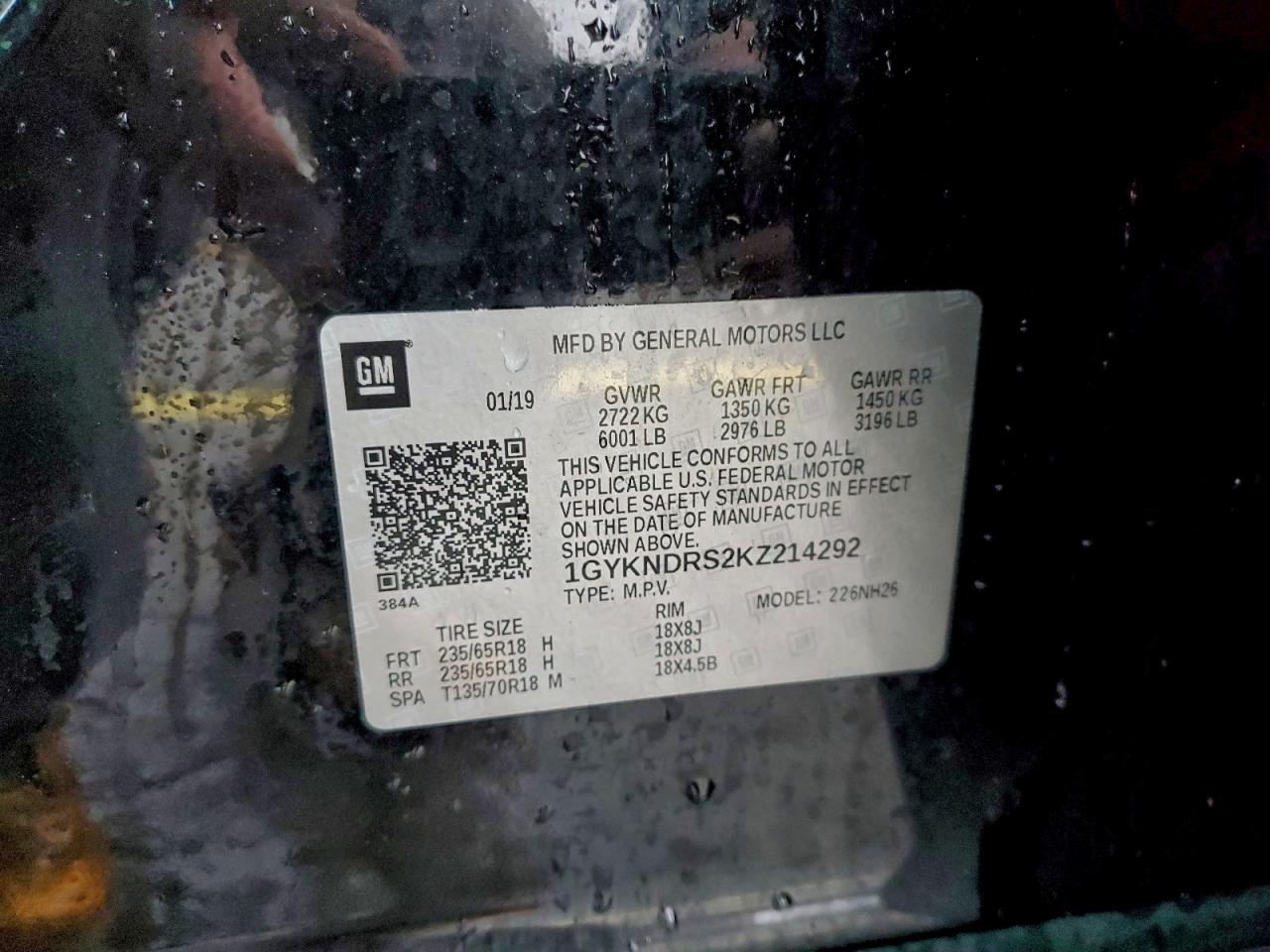 2019 Cadillac Xt5 Luxury VIN: 1GYKNDRS2KZ214292 Lot: 94104605