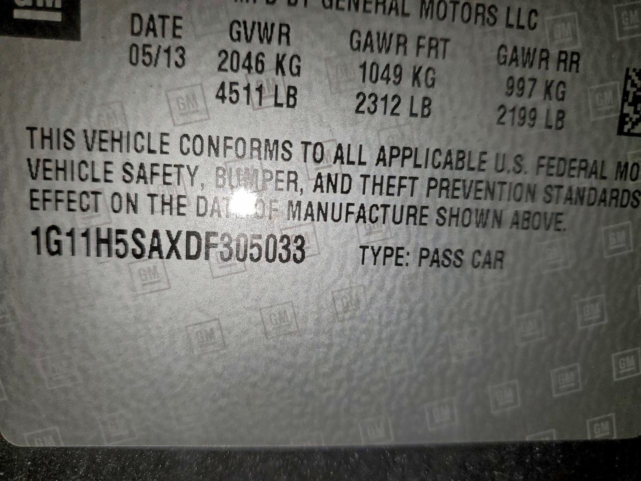 2013 Chevrolet Malibu Ltz VIN: 1G11H5SAXDF305033 Lot: 94839665