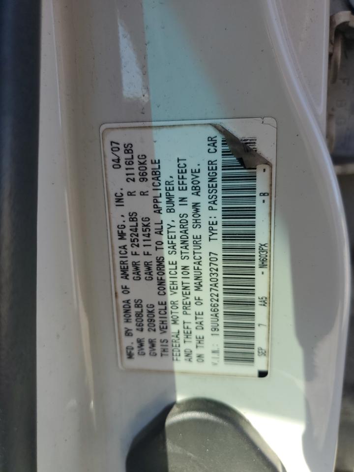 2007 Acura Tl VIN: 19UUA66227A032707 Lot: 91015985