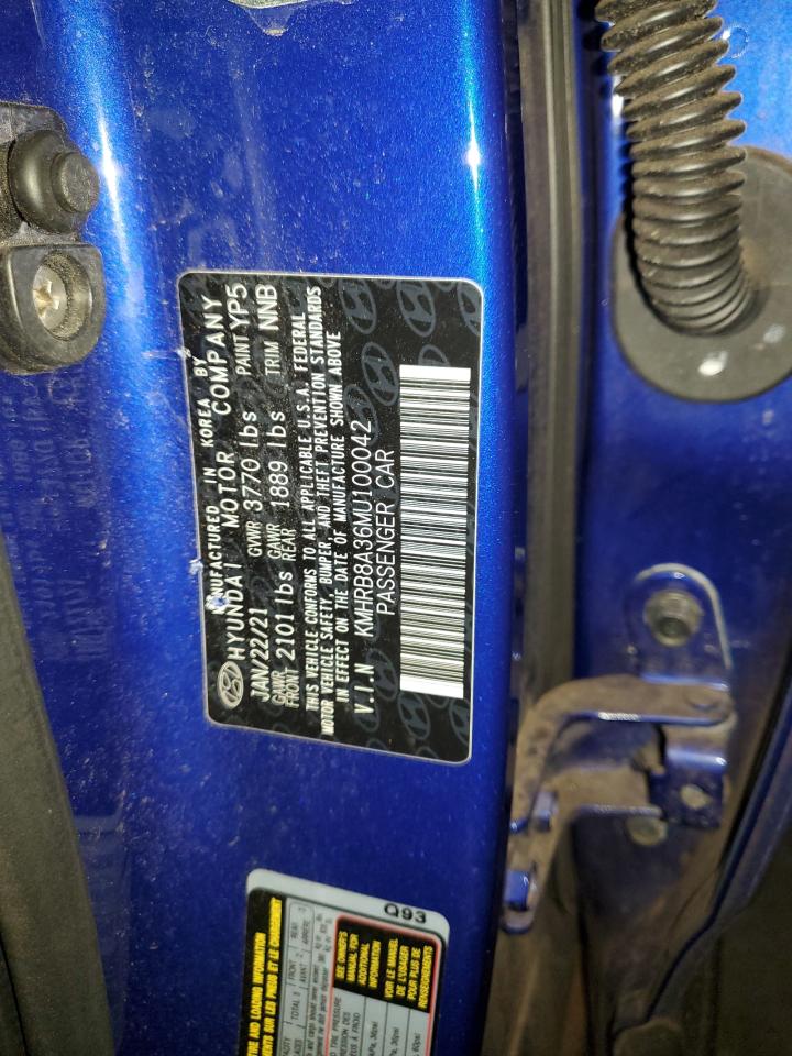 2021 Hyundai Venue Se VIN: KMHRB8A36MU100042 Lot: 92634365