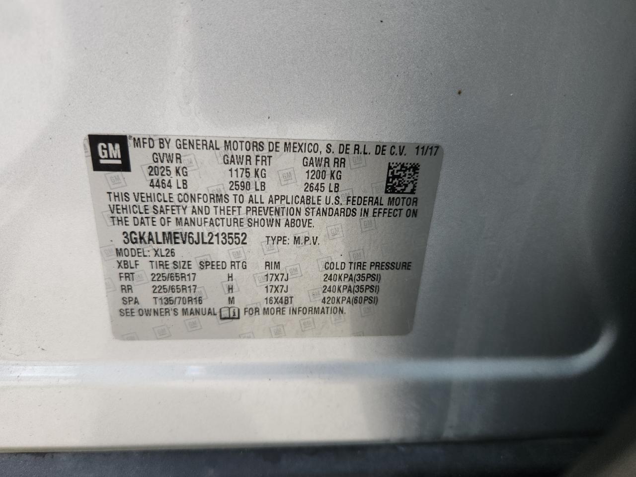 2018 GMC Terrain Sle VIN: 3GKALMEV6JL213552 Lot: 90726625