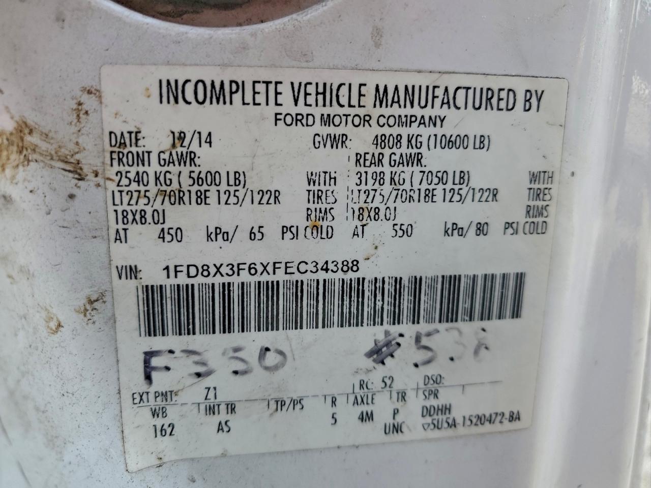 2015 Ford F350 Super Duty VIN: 1FD8X3F6XFEC34388 Lot: 93963745