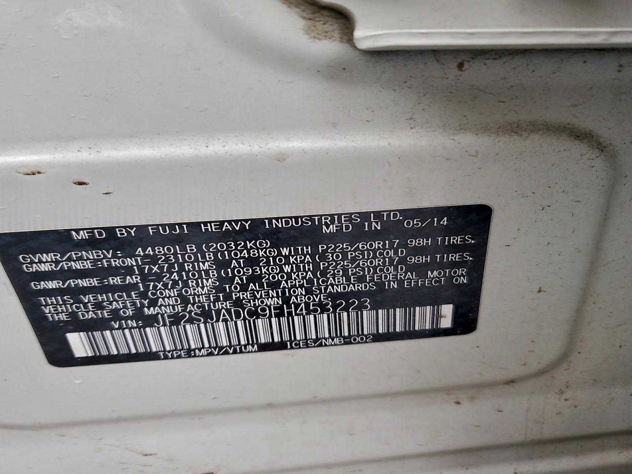 2015 Subaru Forester 2.5I Premium VIN: JF2SJADC9FH453223 Lot: 94077175