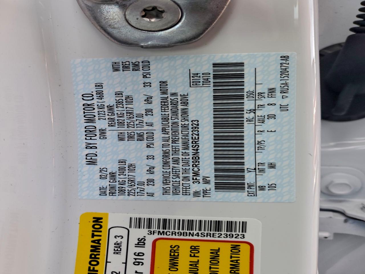 2025 Ford Bronco Sport Big Bend VIN: 3FMCR9BN4SRE23923 Lot: 94153665