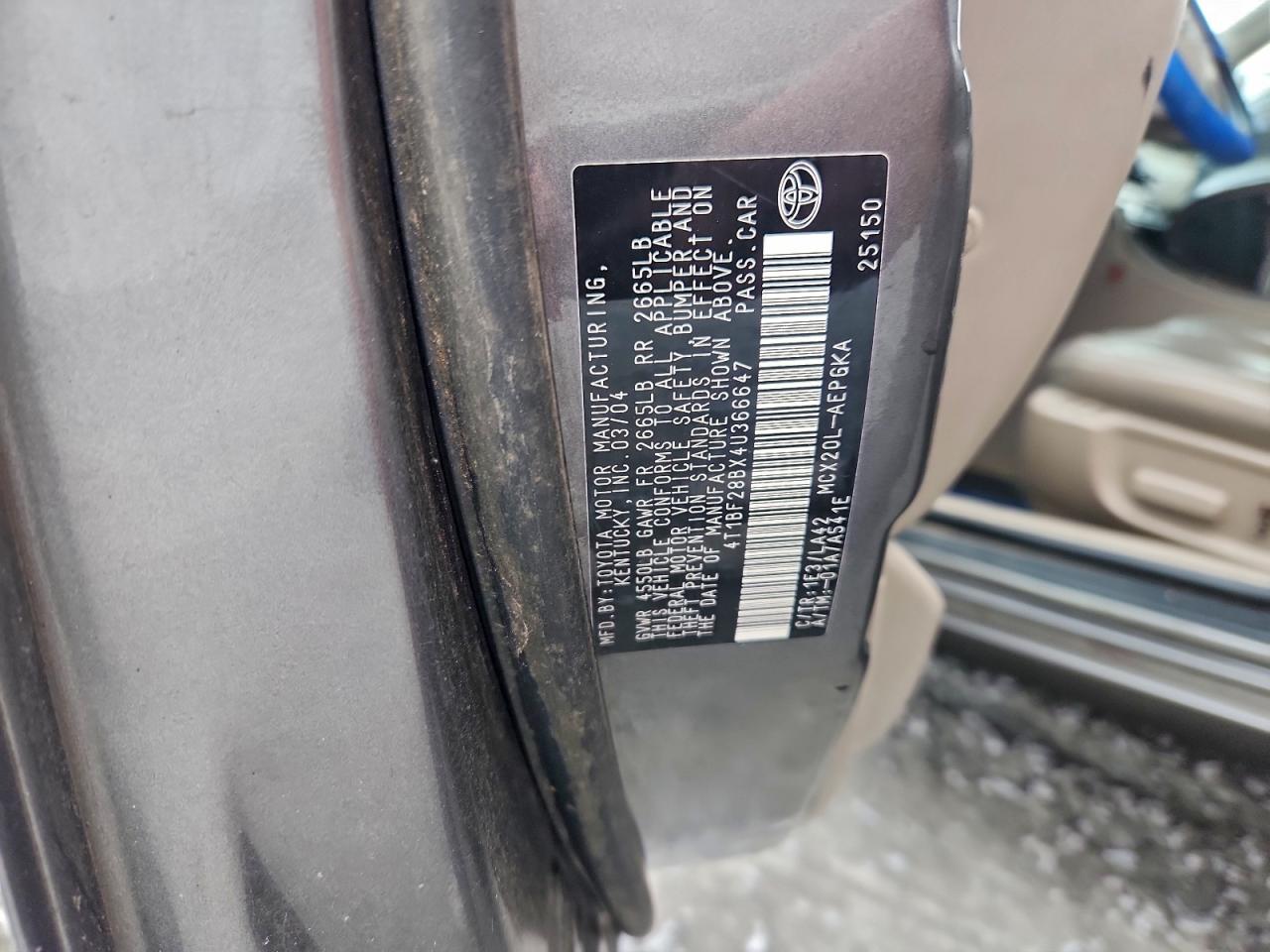 2004 Toyota Avalon Xl VIN: 4T1BF28BX4U366647 Lot: 94039025