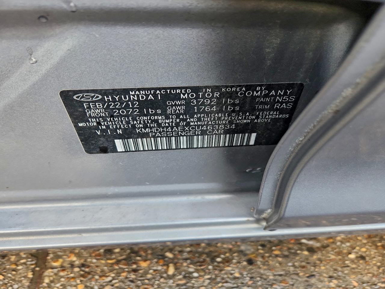 2012 Hyundai Elantra Gls VIN: KMHDH4AEXCU463834 Lot: 94409725