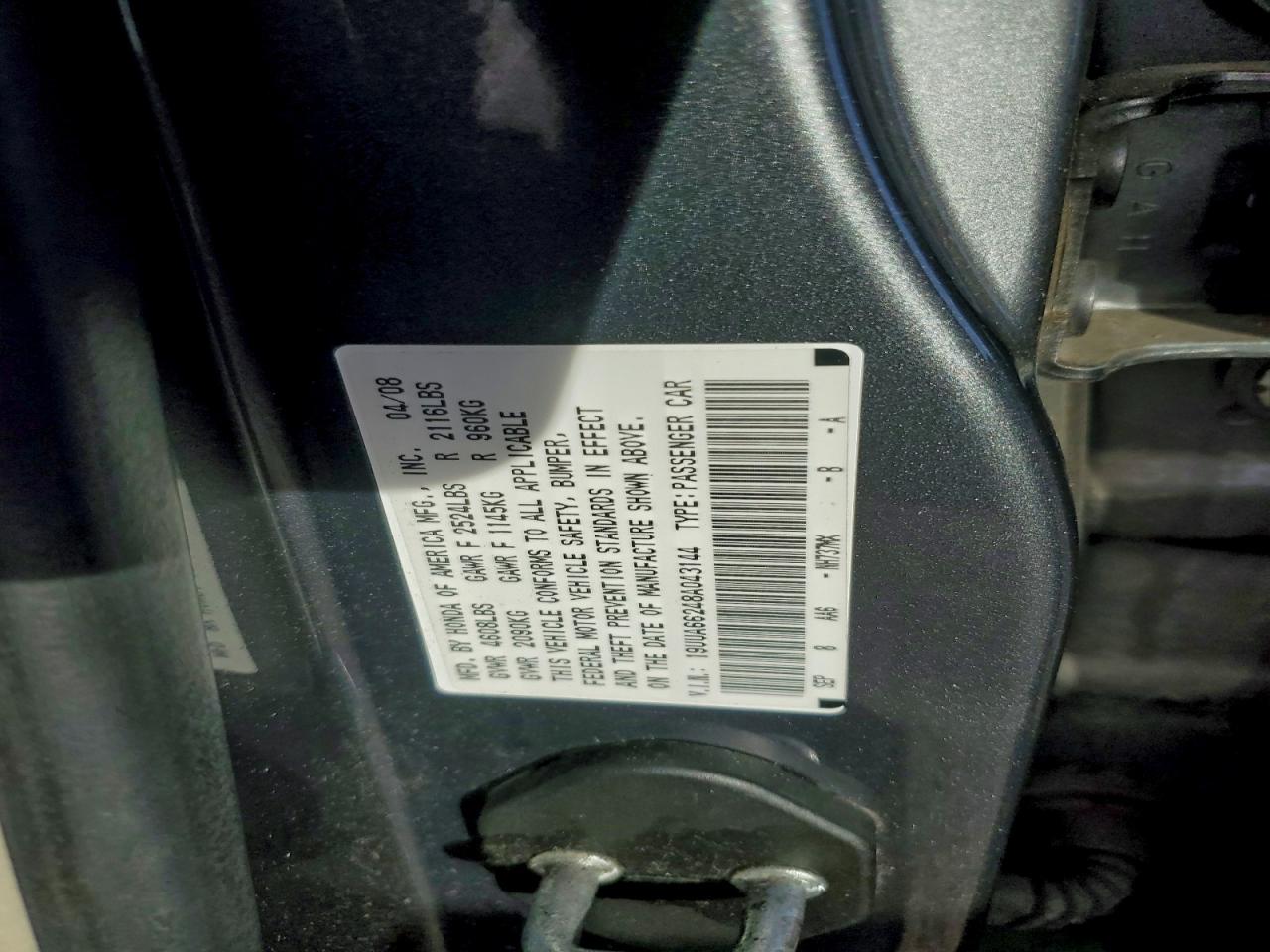 2008 Acura Tl VIN: 19UUA66248A043144 Lot: 92915575