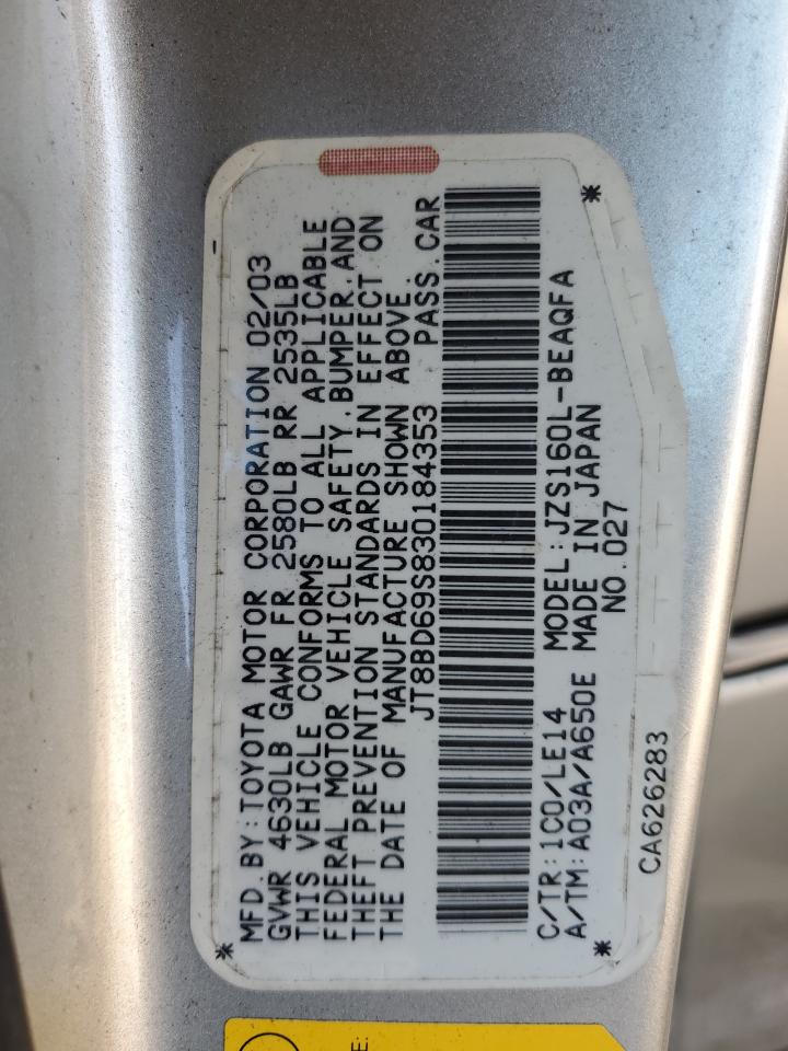 2003 Lexus Gs 300 VIN: JT8BD69S830184353 Lot: 92235305