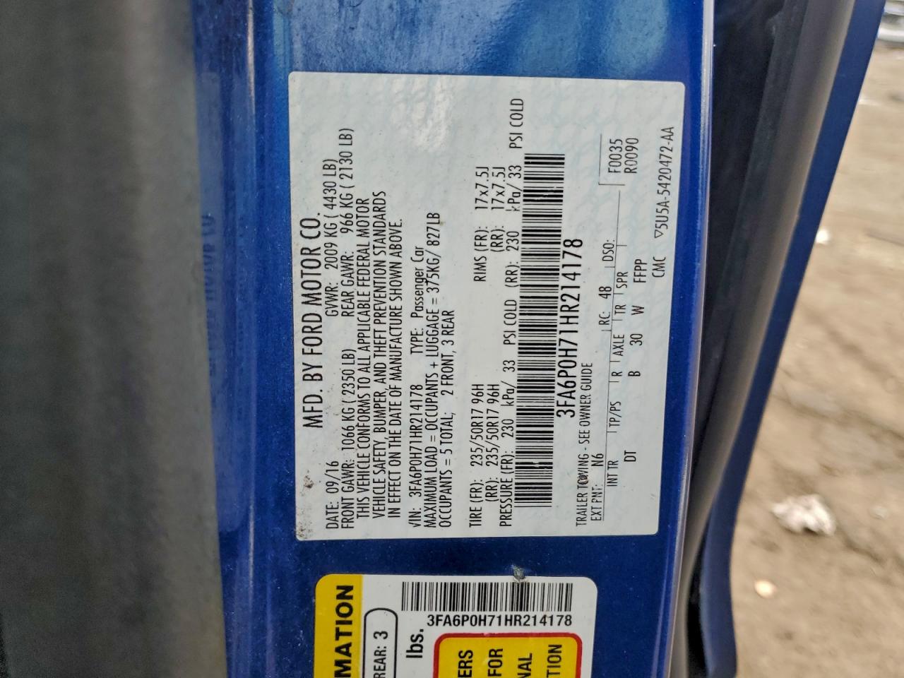 2017 Ford Fusion Se VIN: 3FA6P0H71HR214178 Lot: 93918255