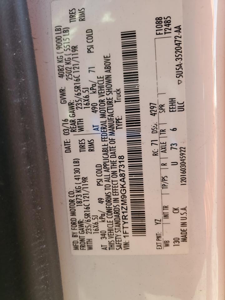 2016 Ford Transit T-250 VIN: 1FTYR1ZM9GKA87318 Lot: 92422085