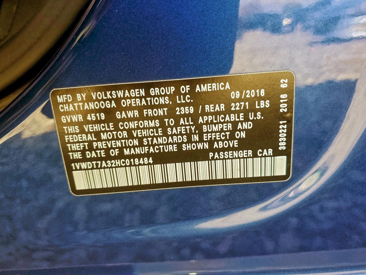 2017 Volkswagen Passat R-Line VIN: 1VWDT7A32HC018484 Lot: 94668955
