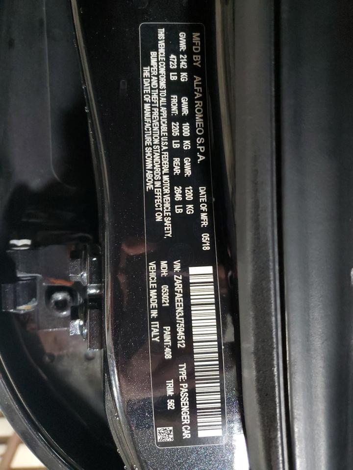 2018 Alfa Romeo Giulia Ti Q4 VIN: ZARFAEEN3J7594512 Lot: 93286375