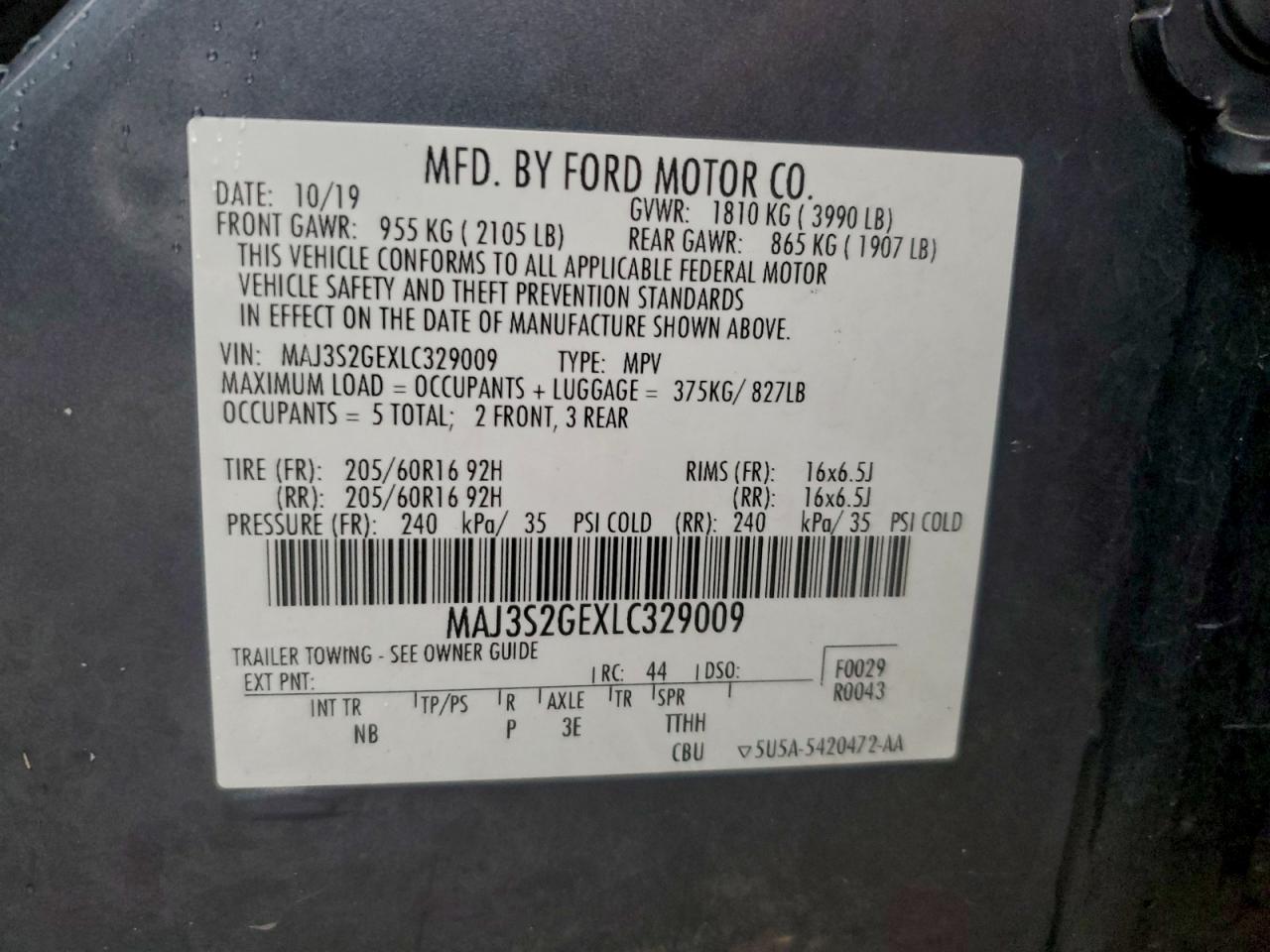 2020 Ford Ecosport Se VIN: MAJ3S2GEXLC329009 Lot: 93842345