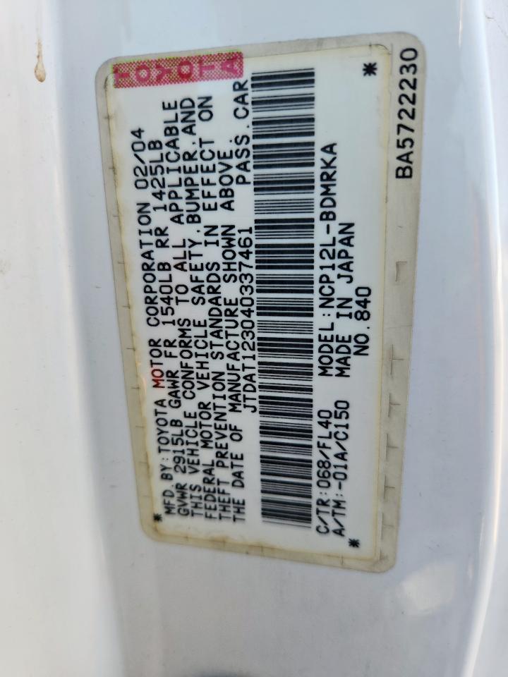 2004 Toyota Echo VIN: JTDAT123040337461 Lot: 90824795