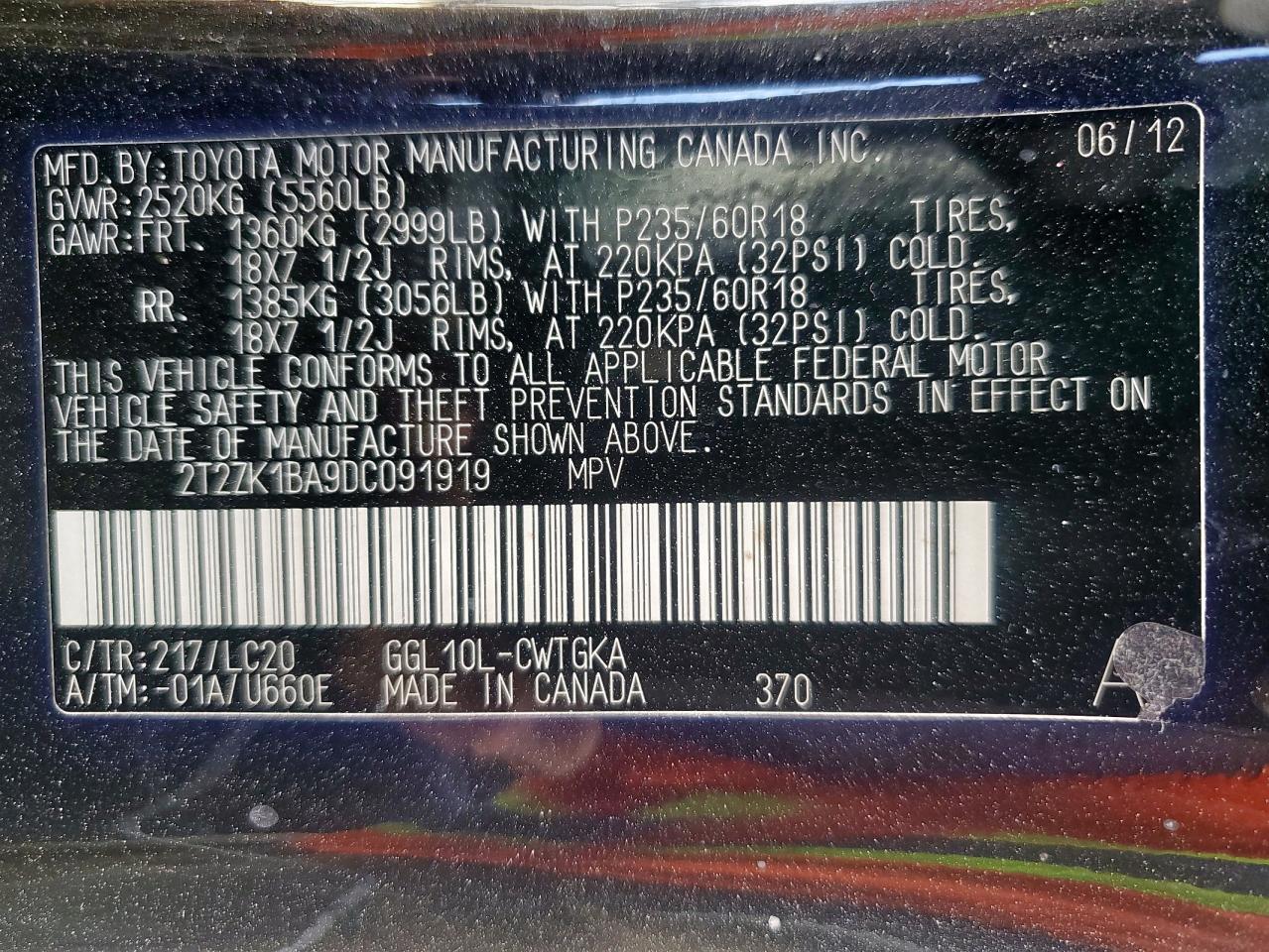 2013 Lexus Rx 350 VIN: 2T2ZK1BA9DC091919 Lot: 93329975