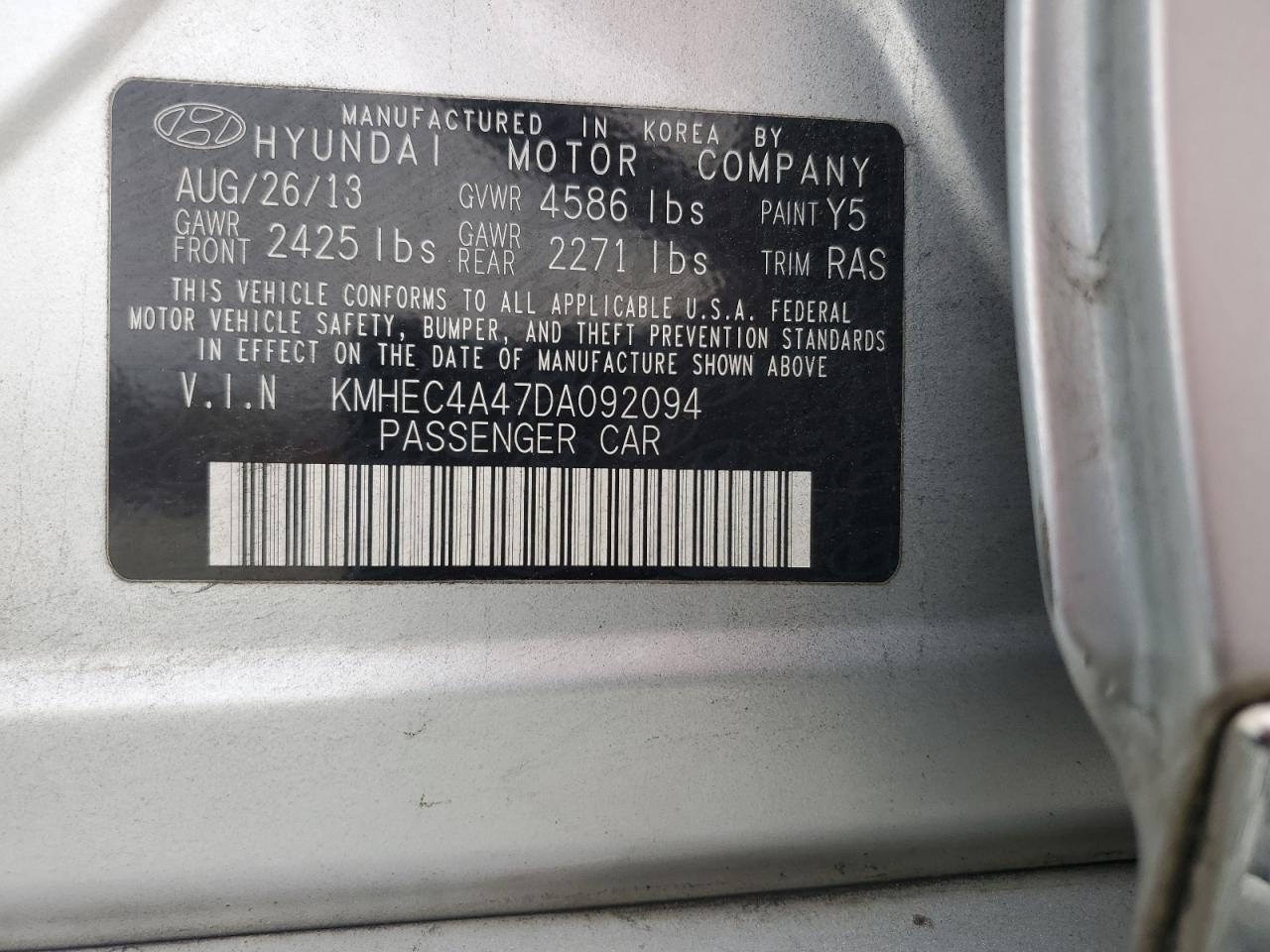 2013 Hyundai Sonata Hybrid VIN: KMHEC4A47DA092094 Lot: 92240385