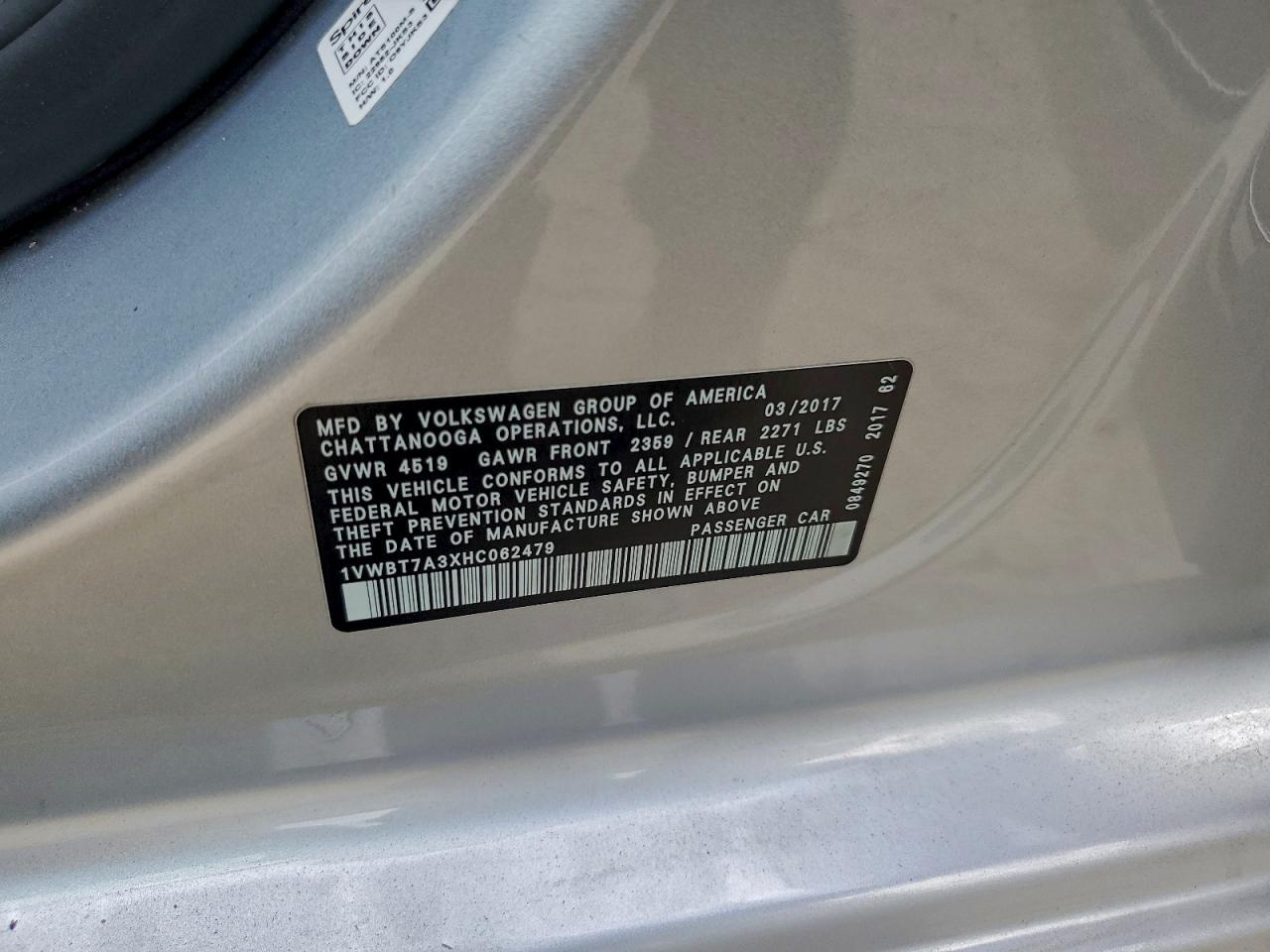 2017 Volkswagen Passat Se VIN: 1VWBT7A3XHC062479 Lot: 94295925
