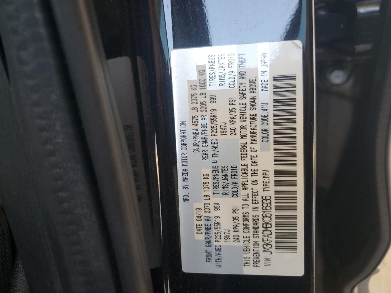 2019 Mazda Cx-5 Grand Touring VIN: JM3KFADM6K0616936 Lot: 92212515