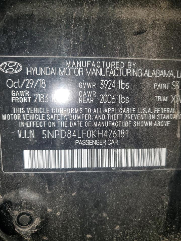 2019 Hyundai Elantra Sel VIN: 5NPD84LF0KH426181 Lot: 93790055