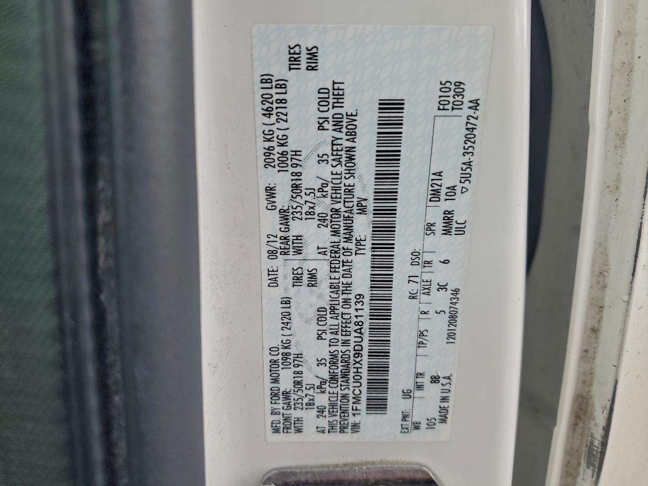 2013 Ford Escape Sel VIN: 1FMCU0HX9DUA81139 Lot: 94527175