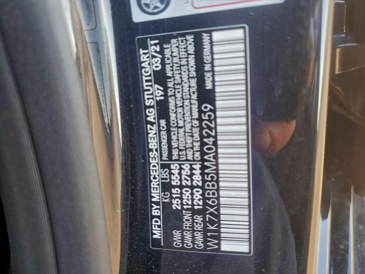 2021 Mercedes-Benz Amg Gt 53 VIN: W1K7X6BB5MA042259 Lot: 93651445