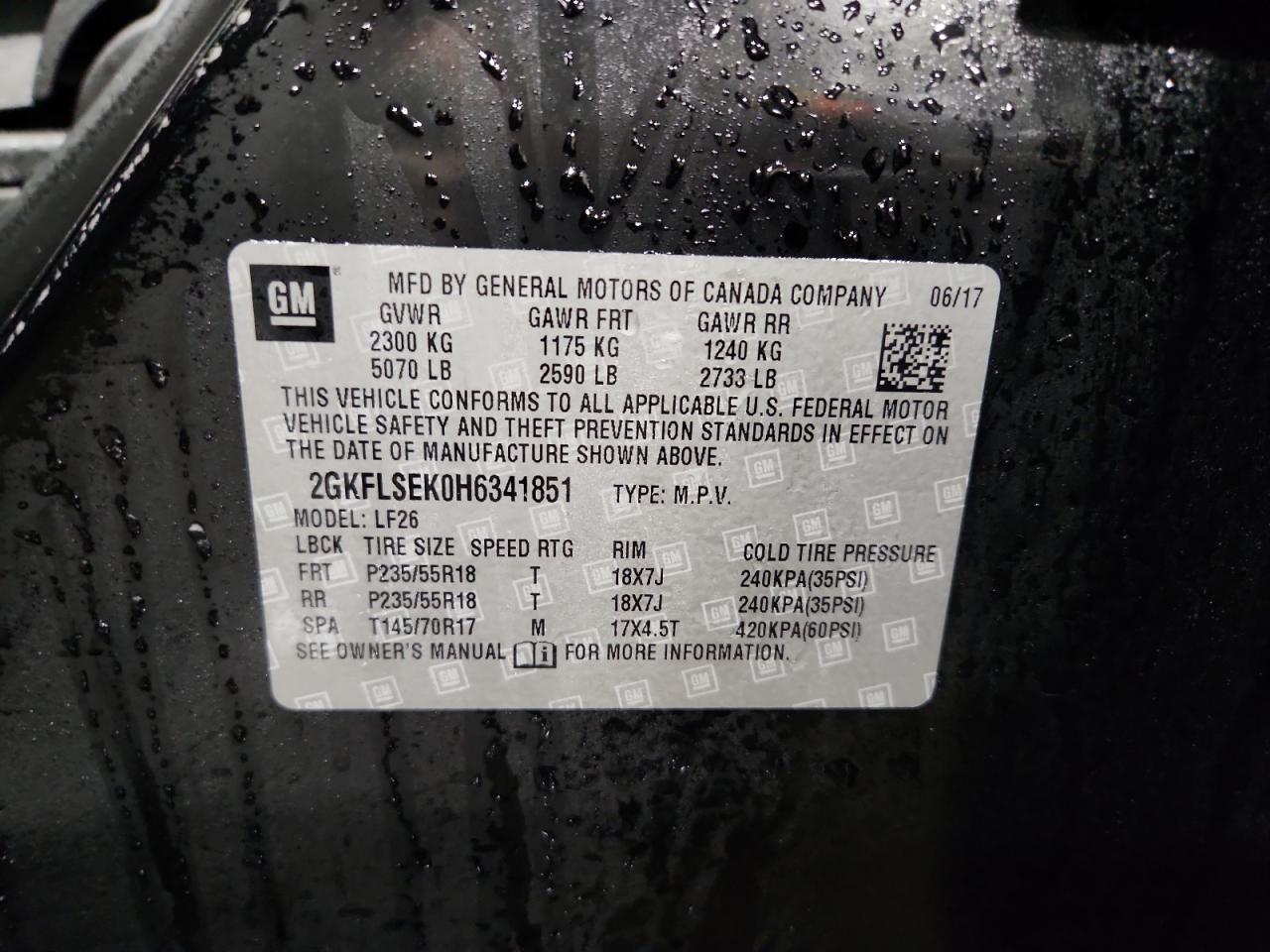 2017 GMC Terrain Sle VIN: 2GKFLSEK0H6341851 Lot: 93430295