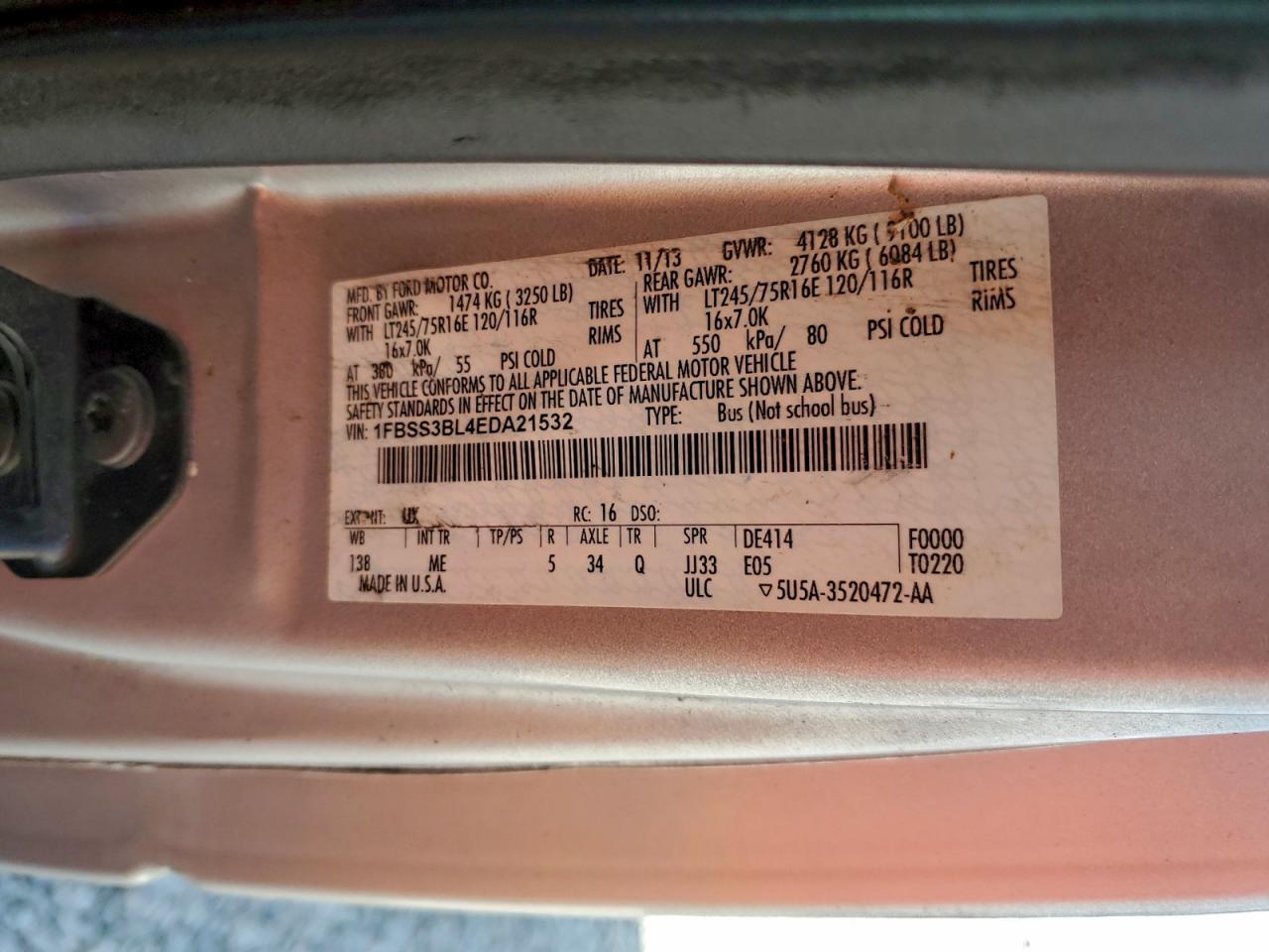 2014 Ford Econoline E350 Super Duty Wagon VIN: 1FBSS3BL4EDA21532 Lot: 94488245