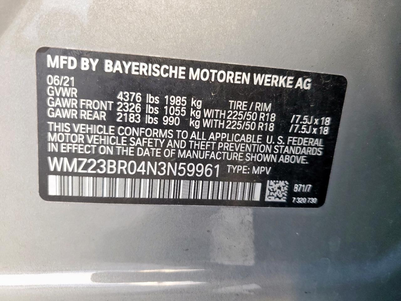 2022 Mini Cooper Countryman VIN: WMZ23BR04N3N59961 Lot: 91507975