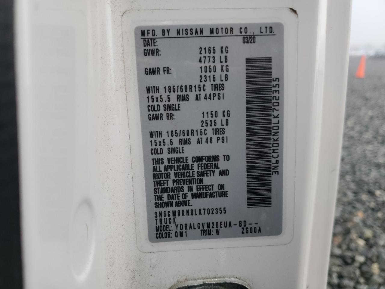 2020 Nissan Nv200 2.5S VIN: 3N6CM0KN0LK702355 Lot: 92444885