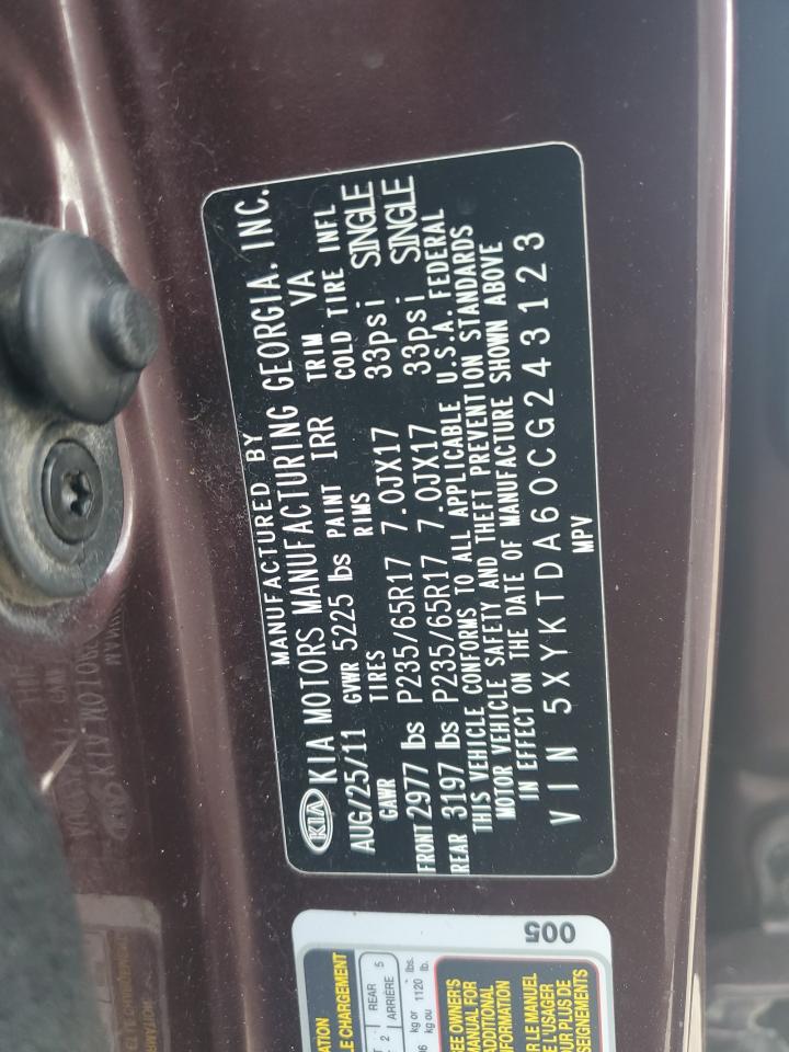 2012 Kia Sorento Base VIN: 5XYKTDA60CG243123 Lot: 92899015