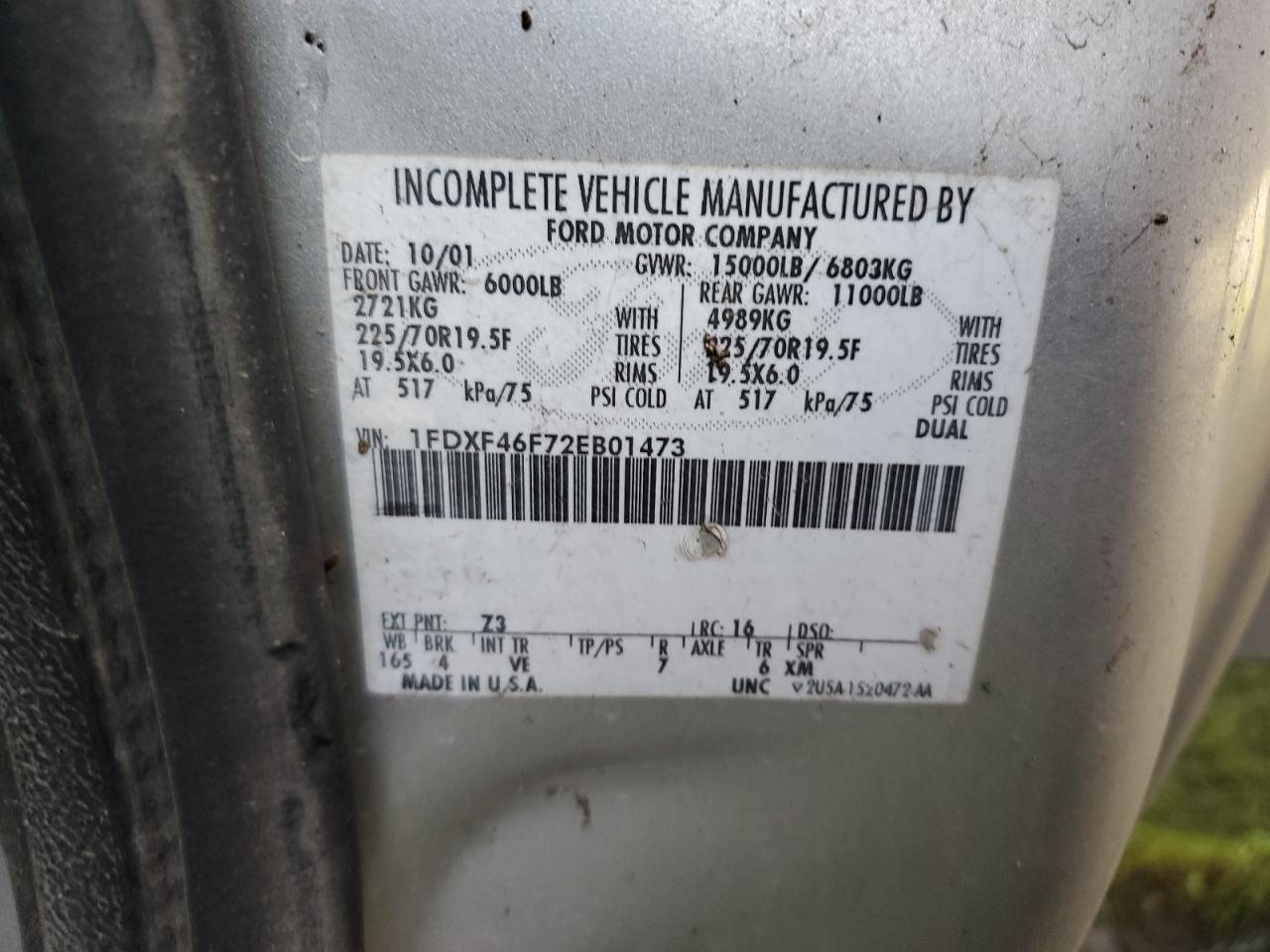 2002 Ford F450 Super Duty VIN: 1FDXF46F72EB01473 Lot: 93685535