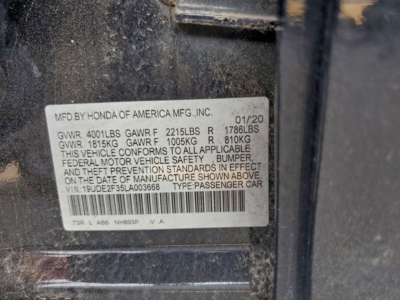 2020 Acura Ilx VIN: 19UDE2F35LA003668 Lot: 93387585