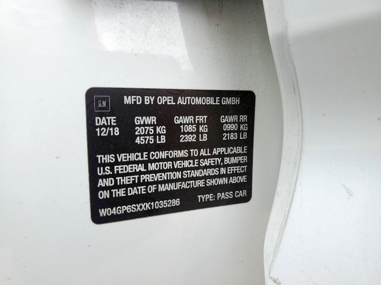 2019 Buick Regal Essence VIN: W04GP6SXXK1035286 Lot: 93632635