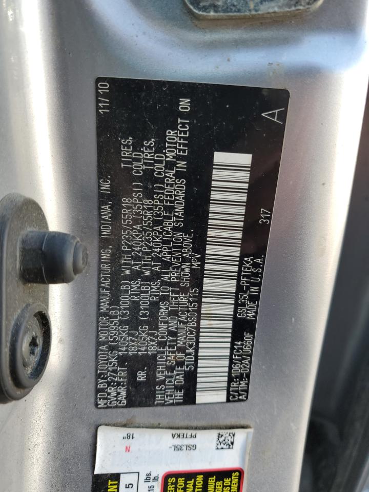 2011 Toyota Sienna Le VIN: 5TDJK3DC7BS015115 Lot: 91165365