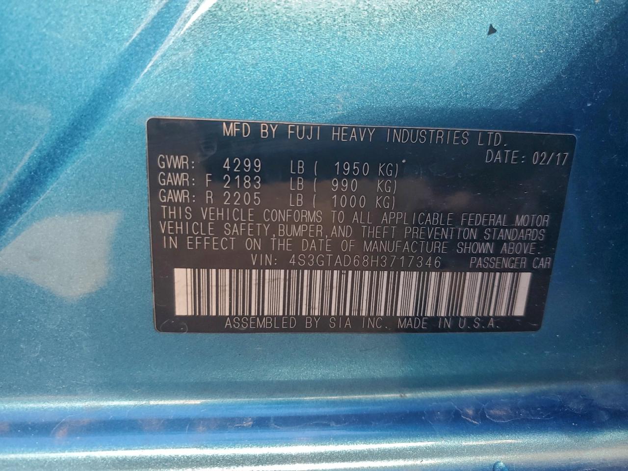 2017 Subaru Impreza Premium Plus VIN: 4S3GTAD68H3717346 Lot: 94003185