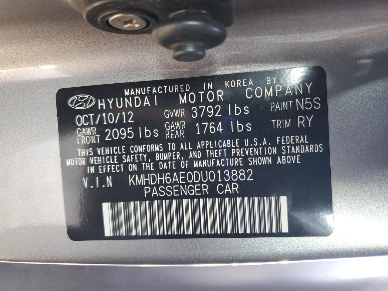 2013 Hyundai Elantra Coupe Gs VIN: KMHDH6AE0DU013882 Lot: 91720595