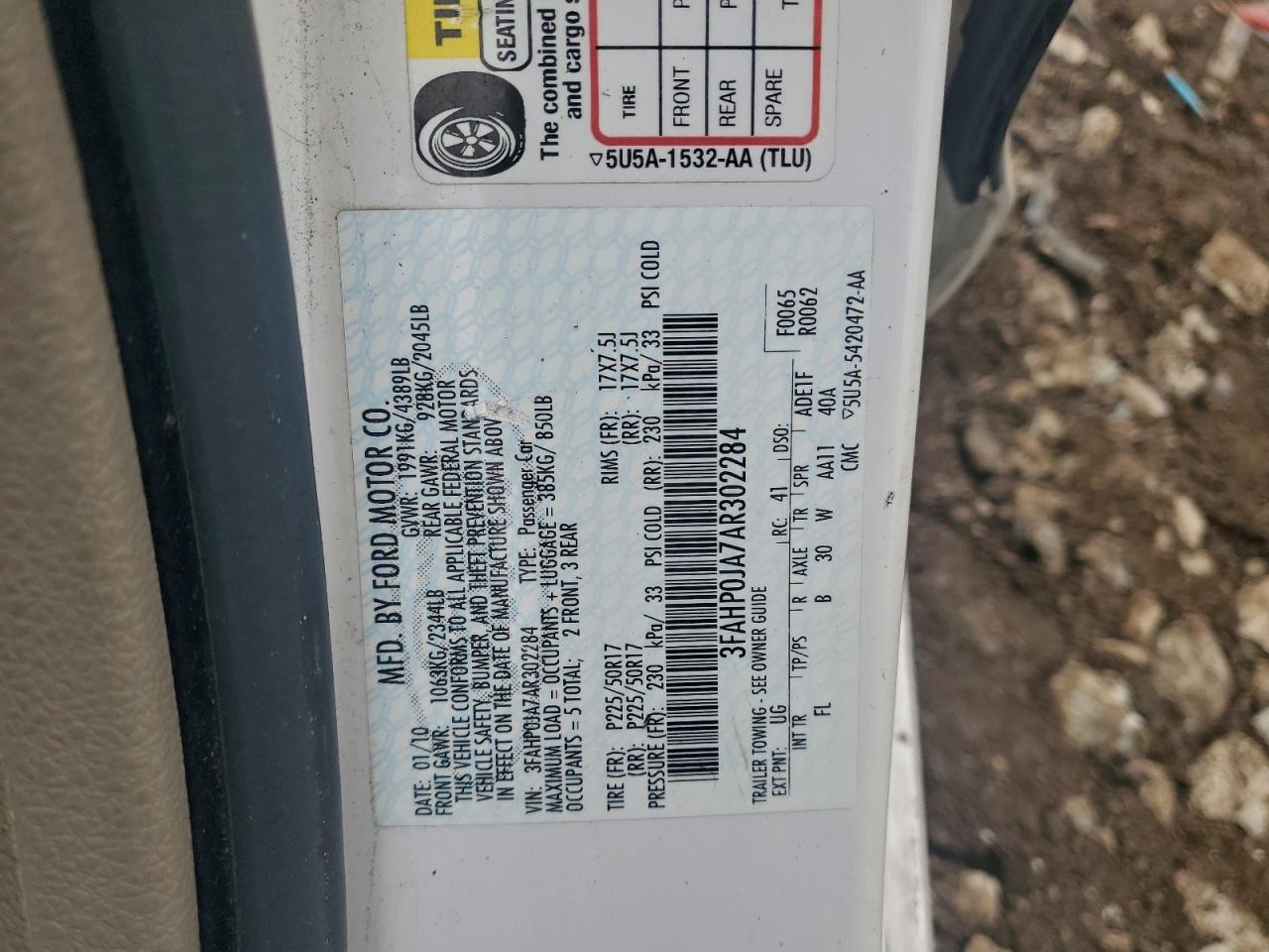 2010 Ford Fusion Sel VIN: 3FAHP0JA7AR302284 Lot: 93913585