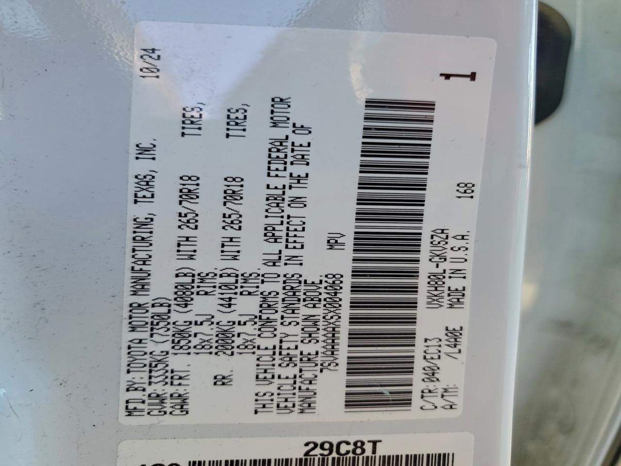 2025 Toyota Sequoia Sr5 VIN: 7SVAAAAAXSX004068 Lot: 94486765